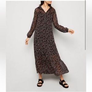 311 New Look Black Floral Chiffon MIidi dress size 14